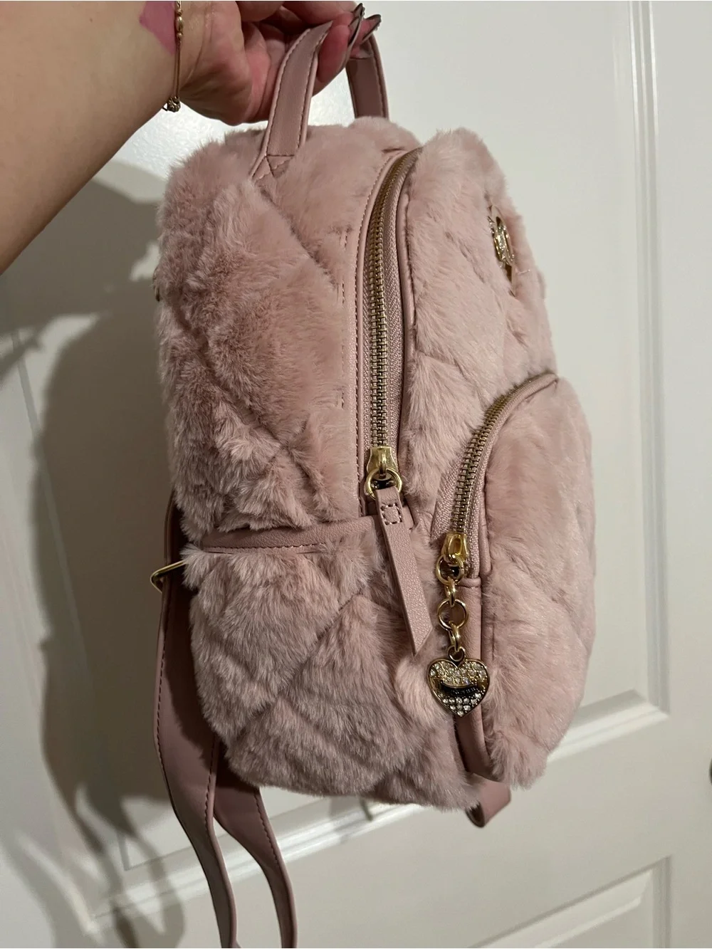 NWT! Juicy Couture Let's get Cozy Furry Backpack Dusty Blush